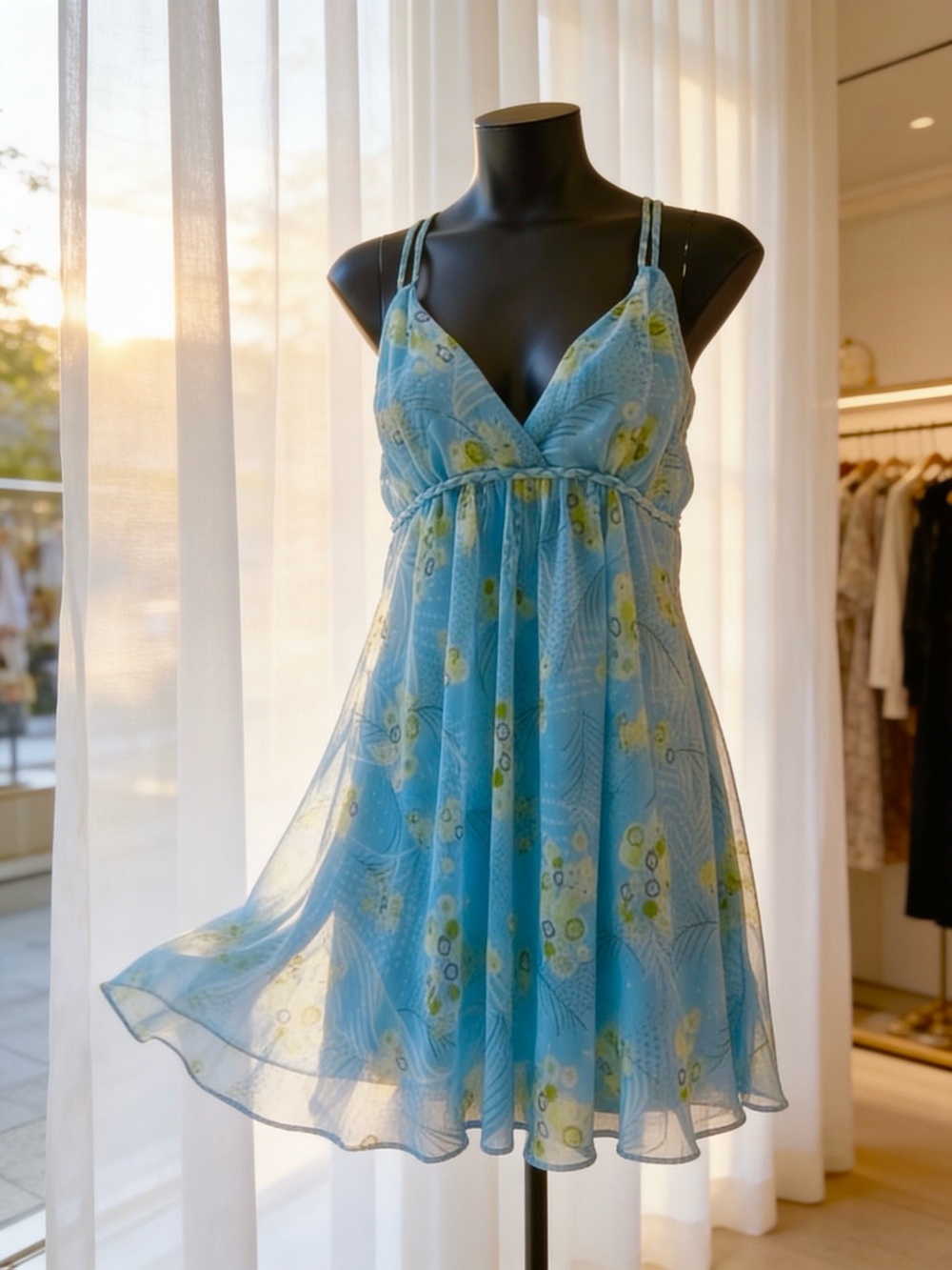 Oscar de la Renta Pink Label Turquoise Blue Floral Dress
